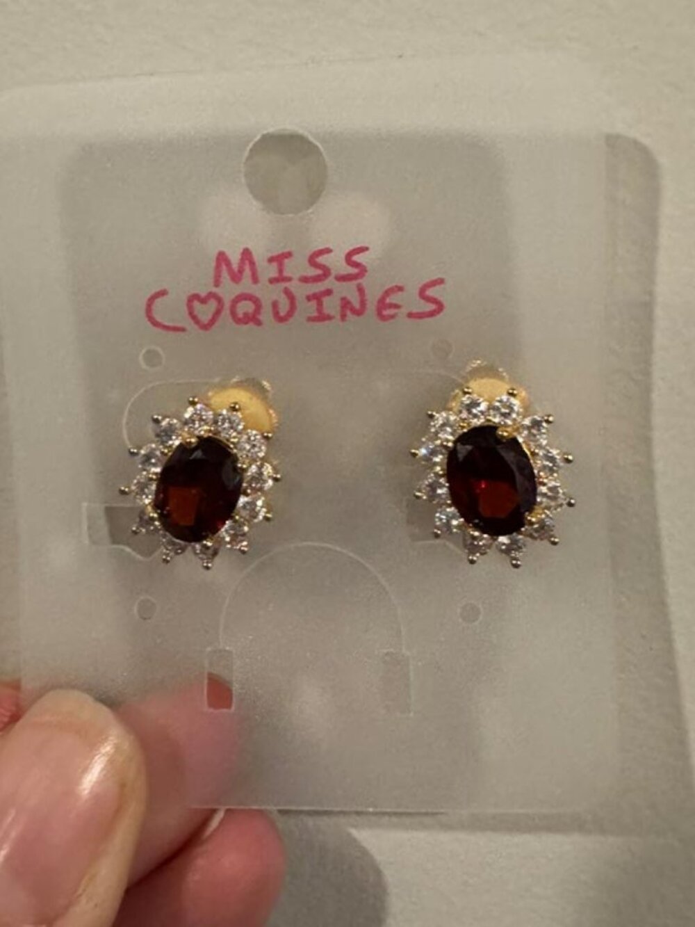 Red Stone with Clear Crystal and Gold Stud Glittery Clip On Earrings